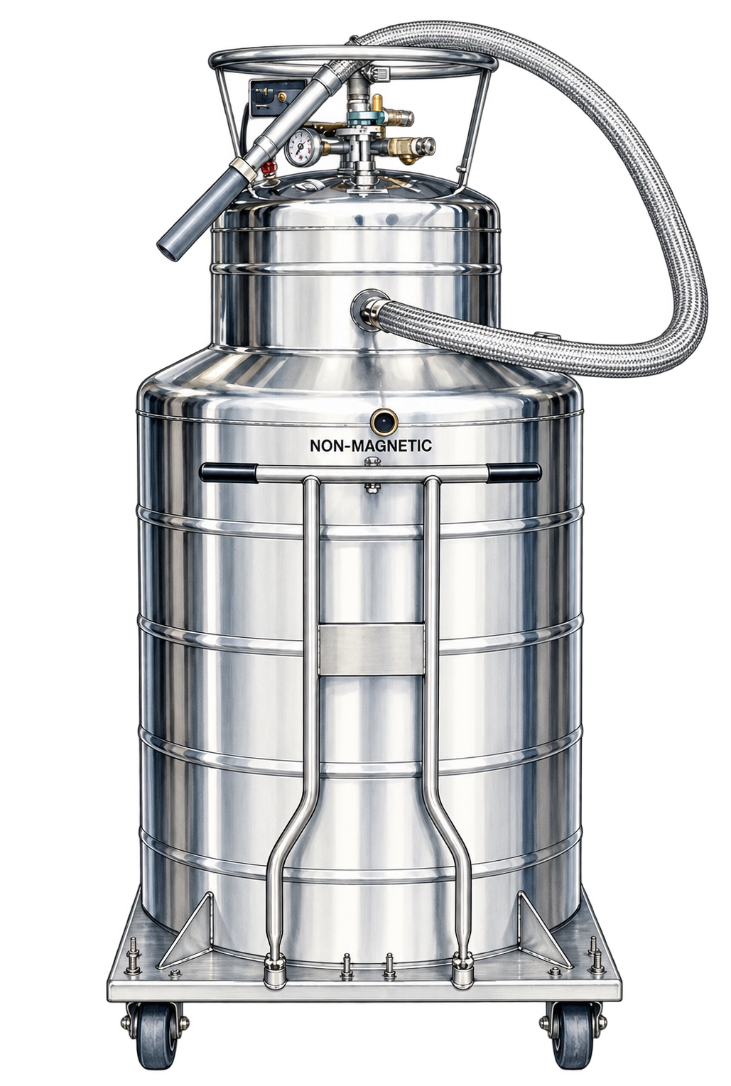 Non-magnetic cryogenic vessel for liquid helium