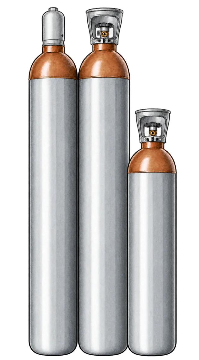 Three helium cylinders in different sizes