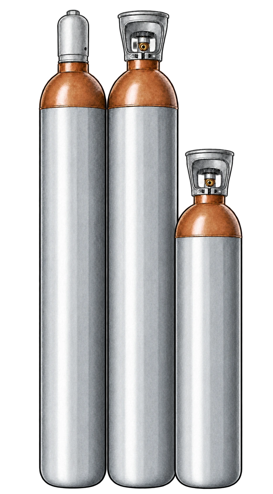 Helium cylinders in different sizes